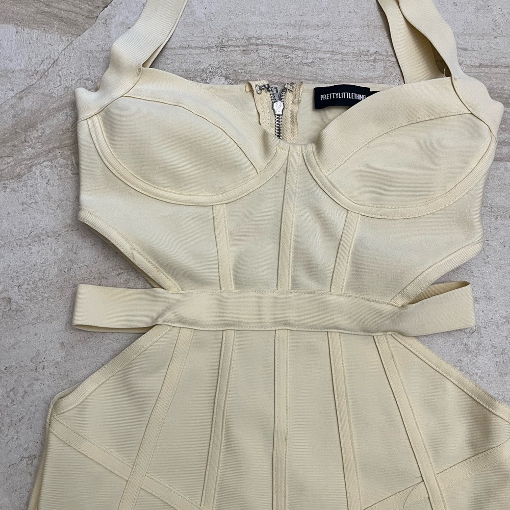 PrettyLittleThing Beige Structured Corset Dress
